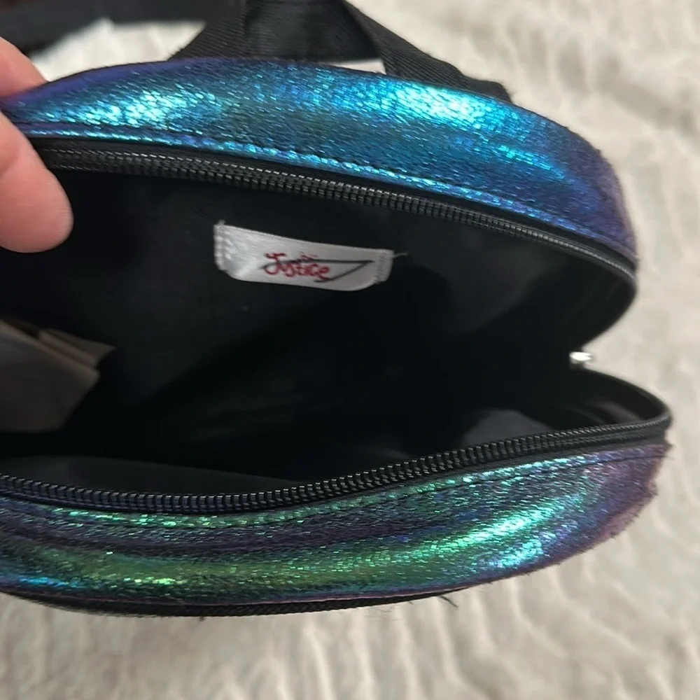 Justice Letter (D) fierce-brave-amazing iridescent color backpack EUC